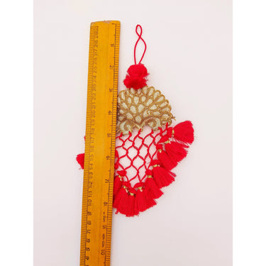 Gold Hand Embroidered Red Tassels Latkans, Indian Tassels, Boho Chic Tassels